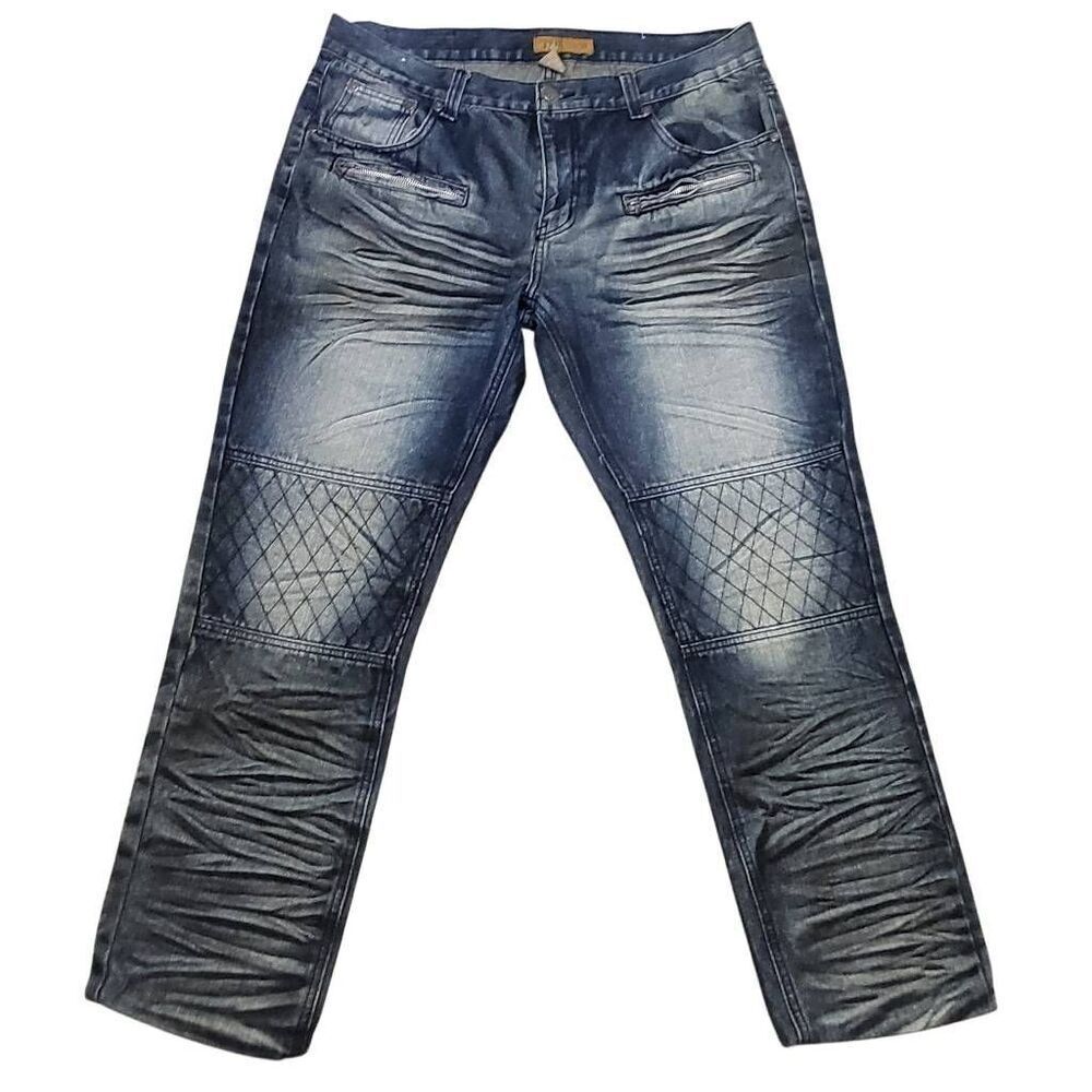 1738 Dynasty Jeans Men's 36×28 Dark Wash Distressed Straight Leg Denim Jeans